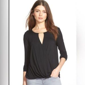 Ella Moss Bella sexy low cut black long sleeve top, Sz XS